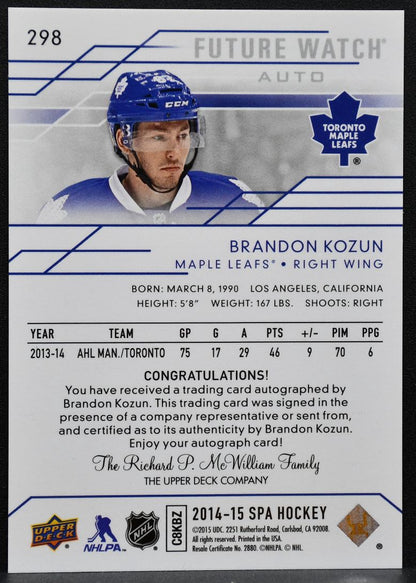2014-15 SP Authentic Future Watch Auto Brandon Kozun RC Auto 291/999 1735