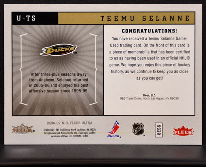 2006-07 Fleer Ultra Uniformity Teemu Selanne U-TS Anaheim Ducks Jersey 5753