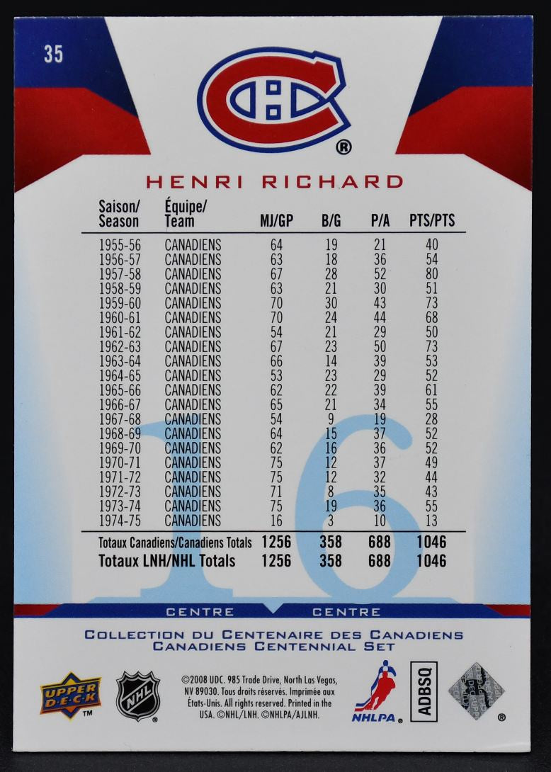 2008-09 UD Montreal Canadiens Centennial Auto Henri Richard 35 Auto