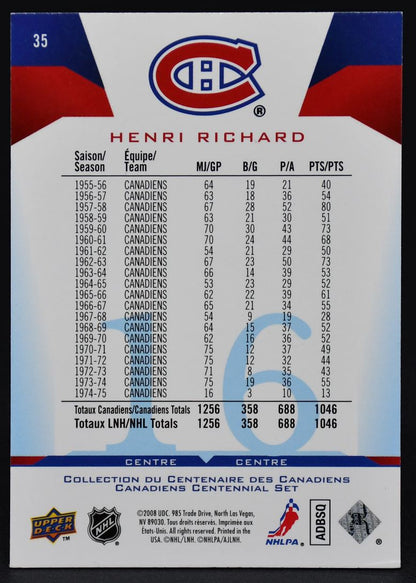 2008-09 UD Montreal Canadiens Centennial Auto Henri Richard 35 Auto