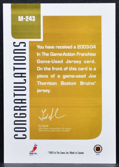 2003-04 In The Game Action Franchise Jerseys Joe Thornton Bruins Jersey 4477