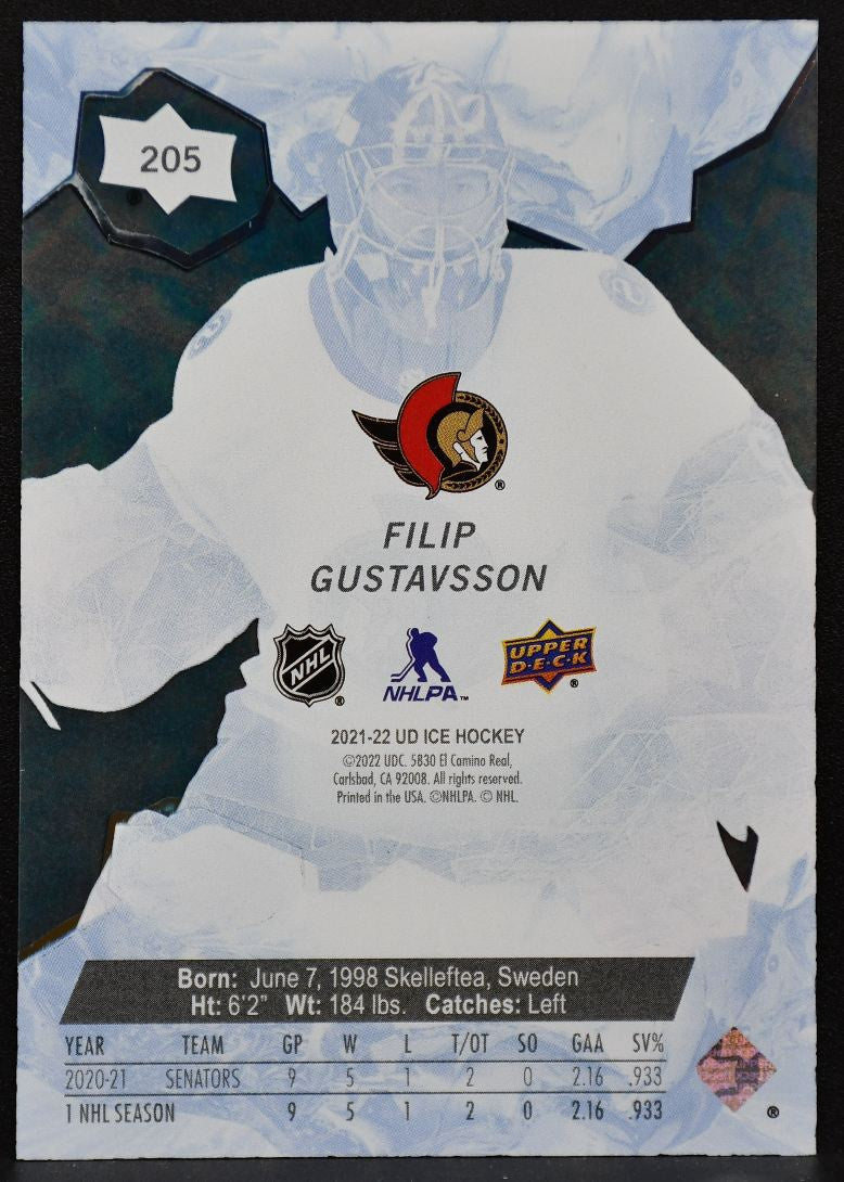 2021-22 Upper Deck Ice Premieres Filip Gustavsson 205 RC 327/599 1272