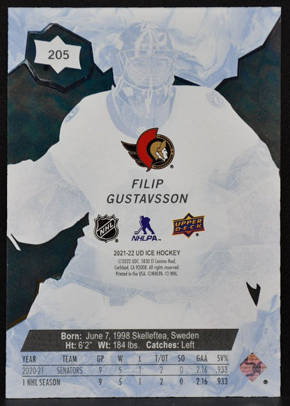 2021-22 Upper Deck Ice Premieres Filip Gustavsson 205 RC 327/599 1272