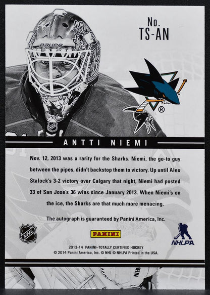 2013-14 Panini Totally Certified Signatures Antti Niemi TS-AN Sharks Auto 2640