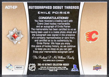 2015-16 UD Ultimate Debut Threads Poirier Flames RC Auto 03/99 Jersey 6603