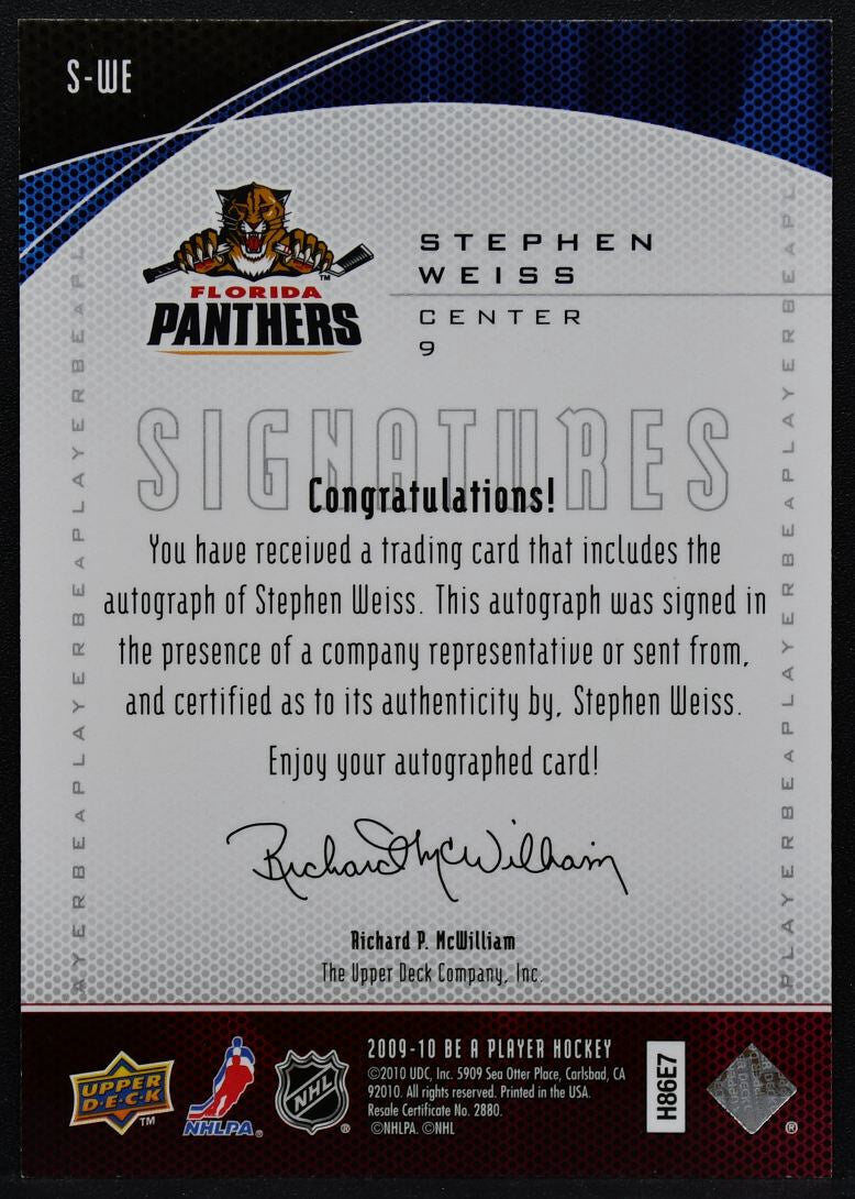 2009-10 Upper Deck Be A Player Signatures Stephen Weiss S-WE Panthers Auto 2254