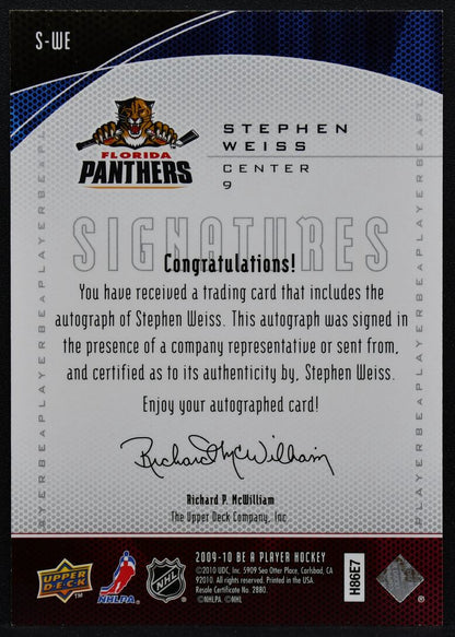 2009-10 Upper Deck Be A Player Signatures Stephen Weiss S-WE Panthers Auto 2254