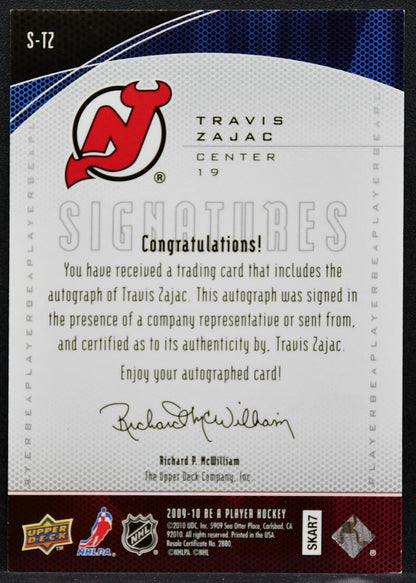 2009-10 Upper Deck Be A Player Signatures Travis Zajac S-TZ Devils Auto 9981