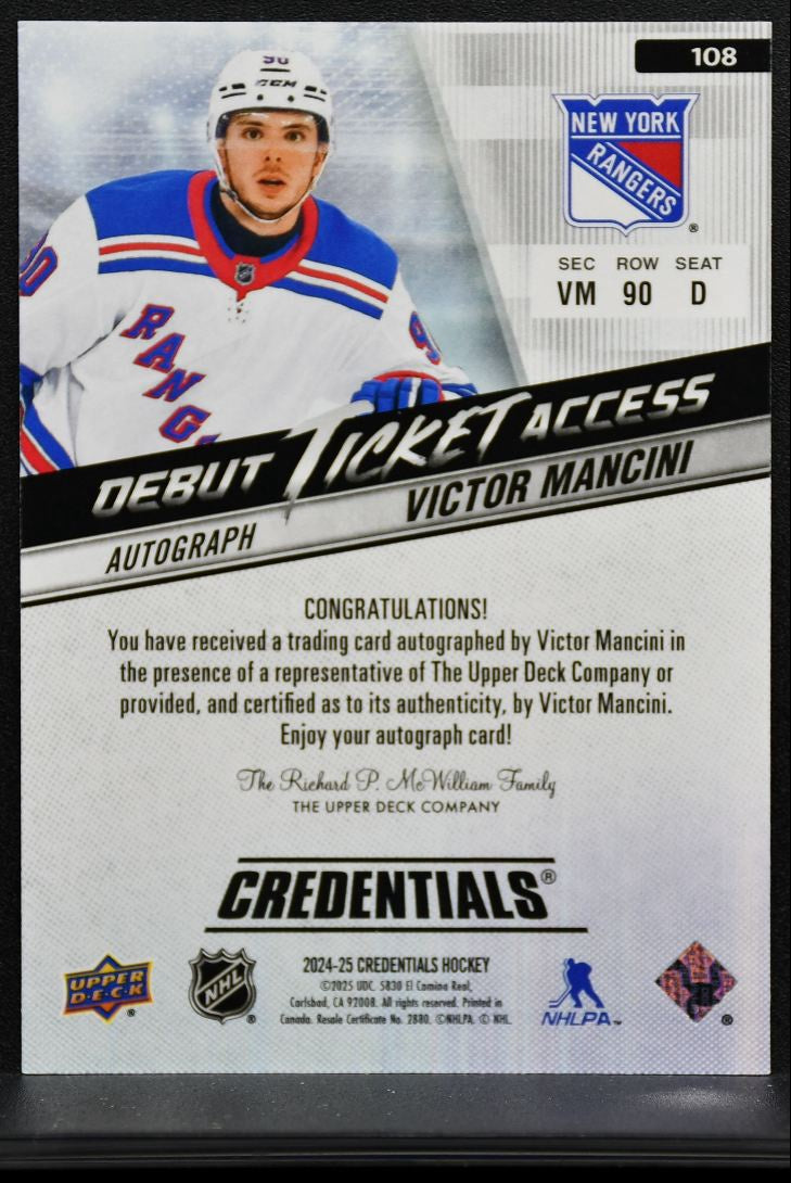 2024-25 UD Credentials Debut Ticket Access Auto Mancini RC Auto 169/199 9805