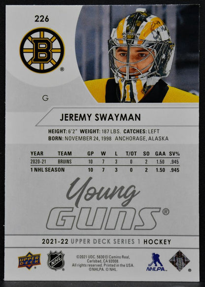 2021-22 Upper Deck Series 1 Young Guns Jeremy Swayman 226 Boston Bruins RC 2033