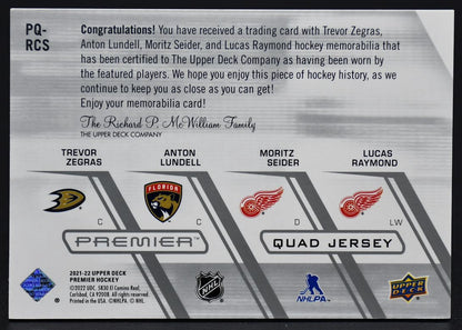 2021-22 UD Premier Quad Seider / Lundell / Zegras / Raymond PDJ-MS 10/25 Jersey