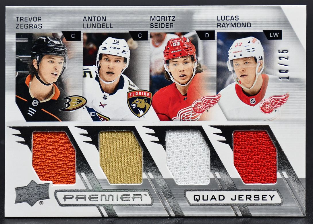2021-22 UD Premier Quad Seider / Lundell / Zegras / Raymond PDJ-MS 10/25 Jersey