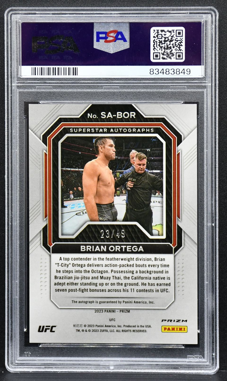 2023-24 Panini Prizm UFC Superstar Auto - Blue Prizm Brian Ortega SA-BOR Auto 49