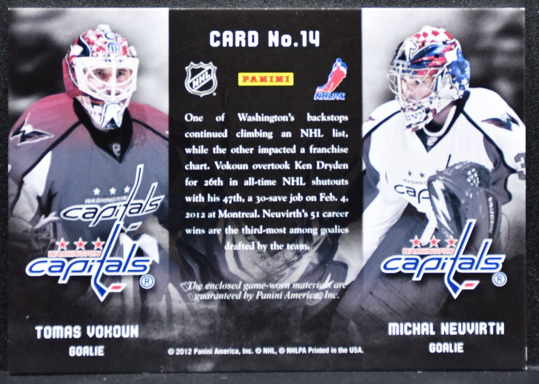 2012-13 Panini Prime Combos Dual Jerseys Neuvirth/Vokoun 15/50 Patch 7942
