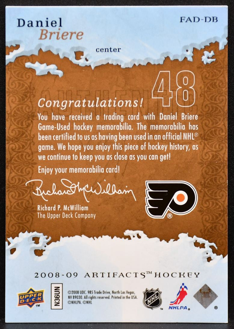 2008-09 UD Artifacts Frozen  / Patch Combo Briere FAD-DB Flyers 11/50 Patch 3930