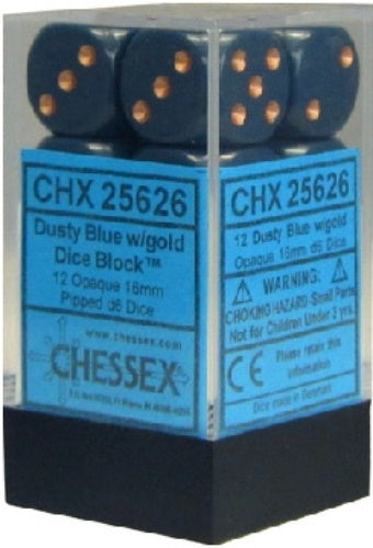 Opaque 12 * D6 Dusty Blue / Copper 16mm Chessex Dice (CHX25626)