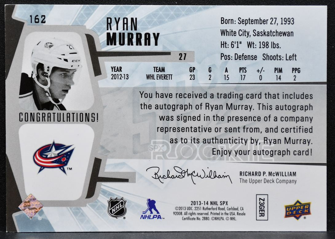 2013-14 SPx Rookie Auto Dual Jersey Ryan Murray Blue Jackets Auto Jersey 8610
