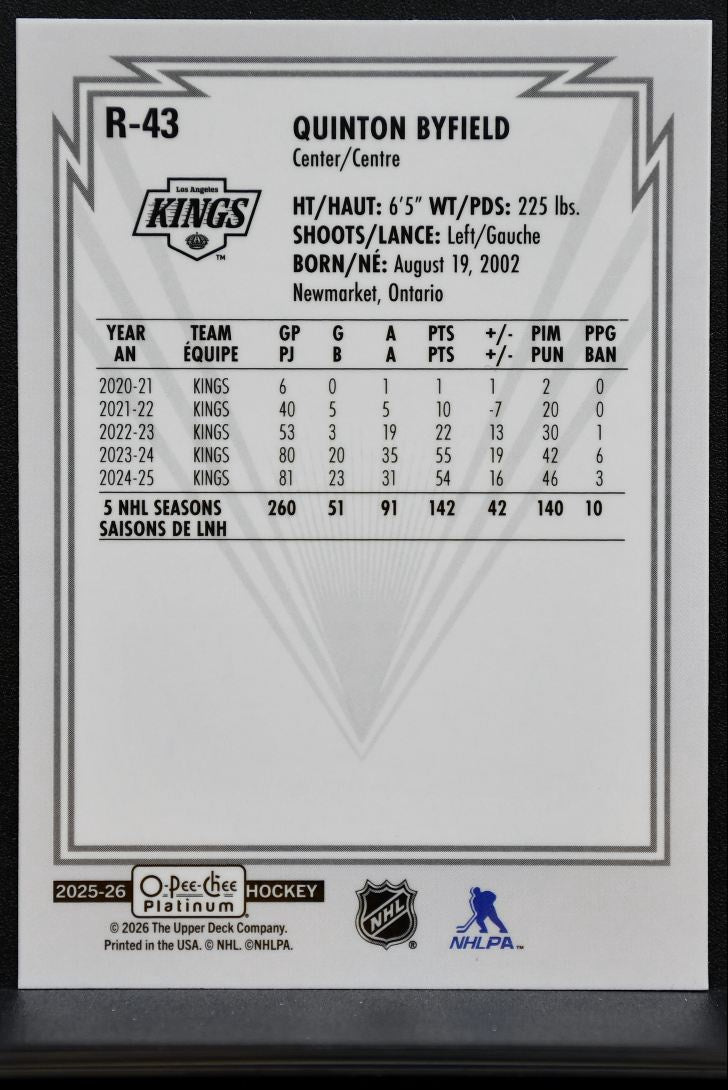 2025-26 O-Pee-Chee Platinum Retro Quinton Byfield R-43 Los Angeles Kings 2225