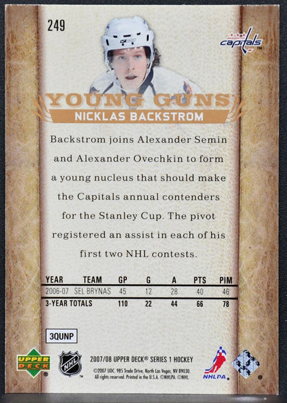 2007-08 UD Series 1 Young Guns Nicklas Backstrom 249 Washington Capitals RC 5166