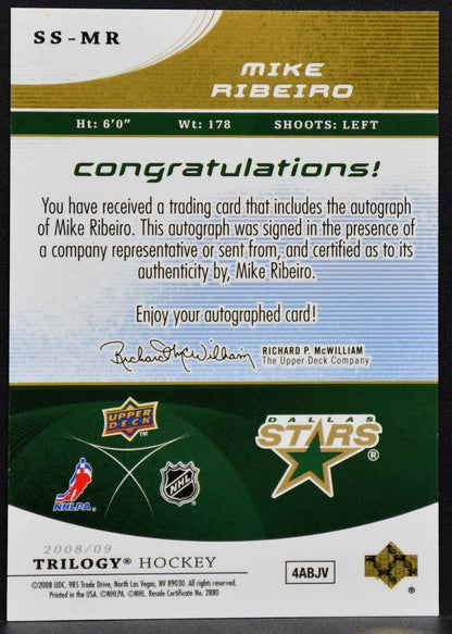 2008-09 UD Trilogy Superstar Scripts Mike Ribeiro SS-MR Dallas Stars Auto