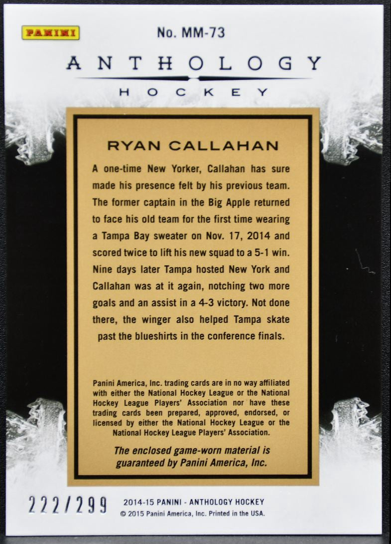 2014-15 Panini Anthology Massive Materials Callahan Lightning /299 Jersey 0122