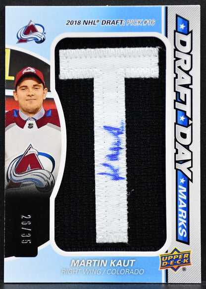 2020-21 SP Game Used Draft Day Marks Martin Kaut DDM-MK RC Auto 26/35 Patch