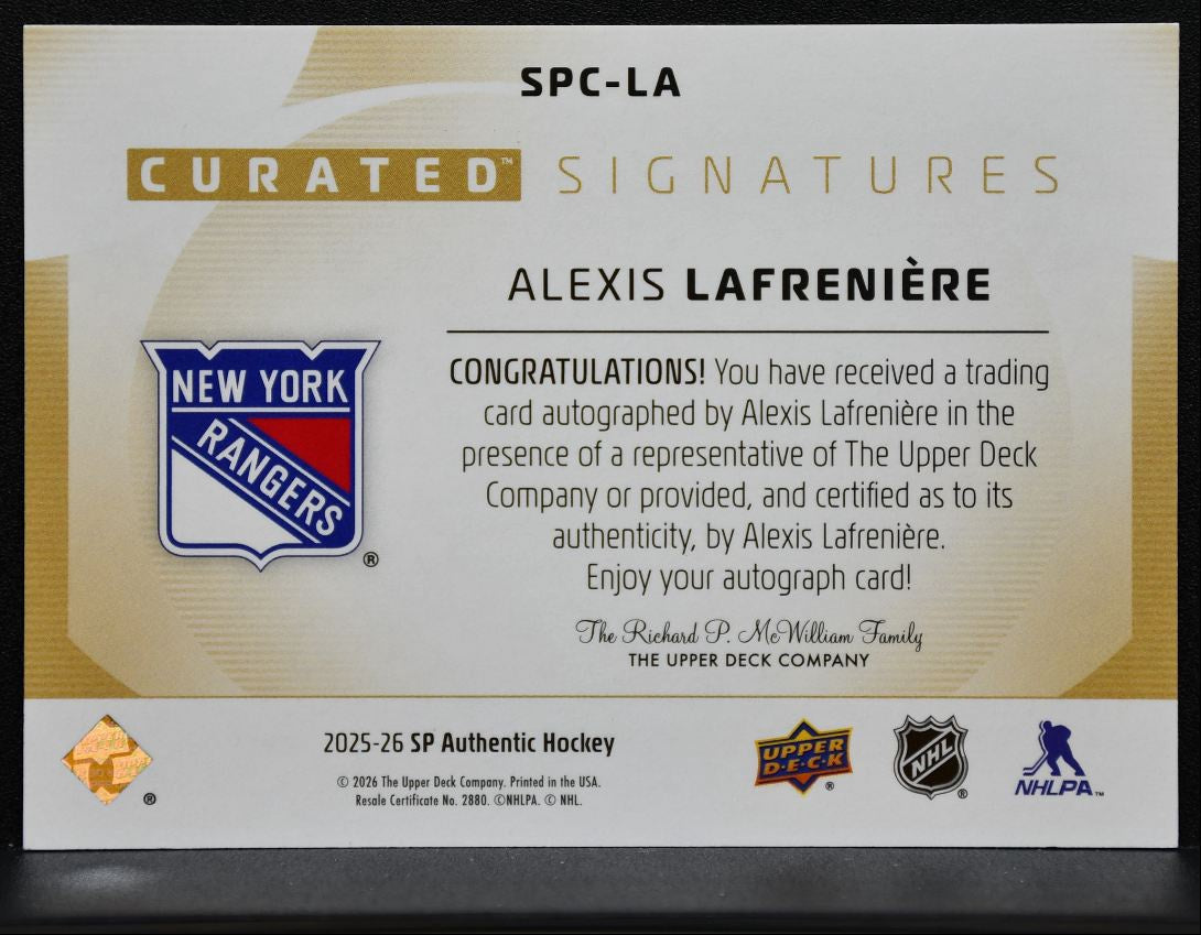 2025-26 SP Authentic Curated Signatures Alexis Lafreniere Auto 56/99 1785