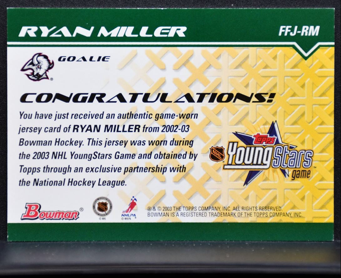 2002-03 Bowman YoungStars Fabric of the Future Jersey Miller RC Jersey 6439
