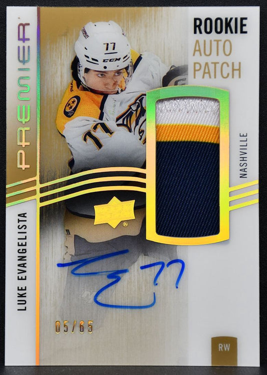 23-24 UD Premier Acetate RC Auto Patch Gold Evangelista AR-LE Predators RC /65 9119