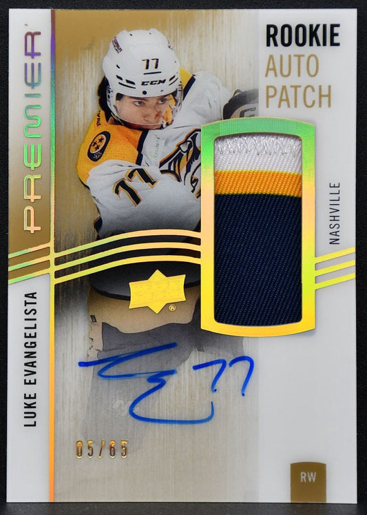 23-24 UD Premier Acetate RC Auto Patch Gold Evangelista AR-LE Predators RC /65 9119