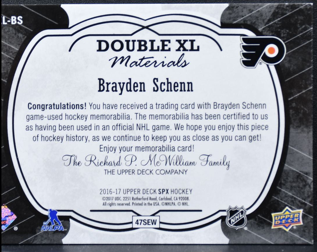 2016-17 SPx Double XL Materials Brayden Schenn XXL-BS /199 Jersey 1250