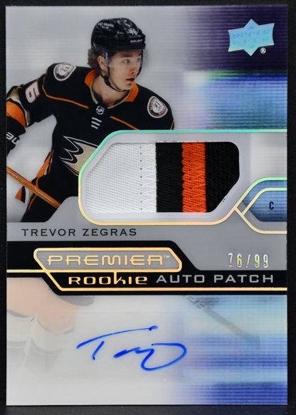 2021-22 UD Premier Acetate Rookie Auto Patch Trevor Zegras Ducks RC /99 Patch 5013