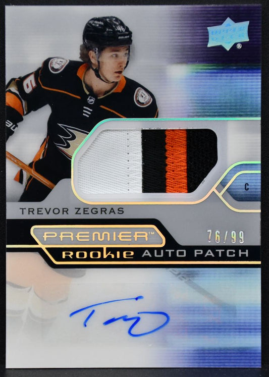 2021-22 UD Premier Acetate Rookie Auto Patch Trevor Zegras Ducks RC /99 Patch 5013