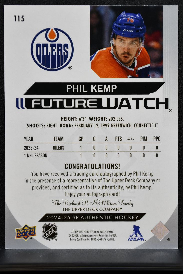 2024-25 SP Authentic Future Watch Auto Horizontal Kemp RC Auto 572/599 2492