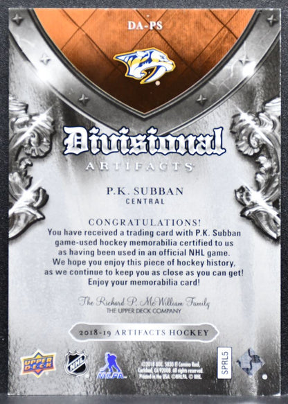 2018-19 Upper Deck Artifacts Divisional P.K. Subban DA-PS Predators Jersey 4620