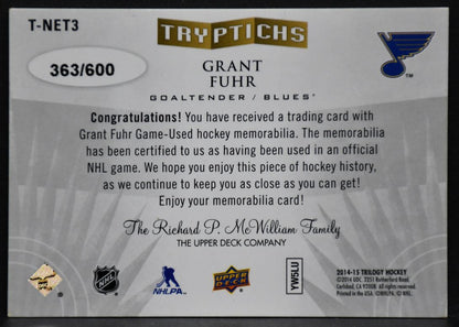 2014-15 UD Trilogy Tryptichs Grant Fuhr T-NET3 St. Louis Blues Goalie Pad 2530