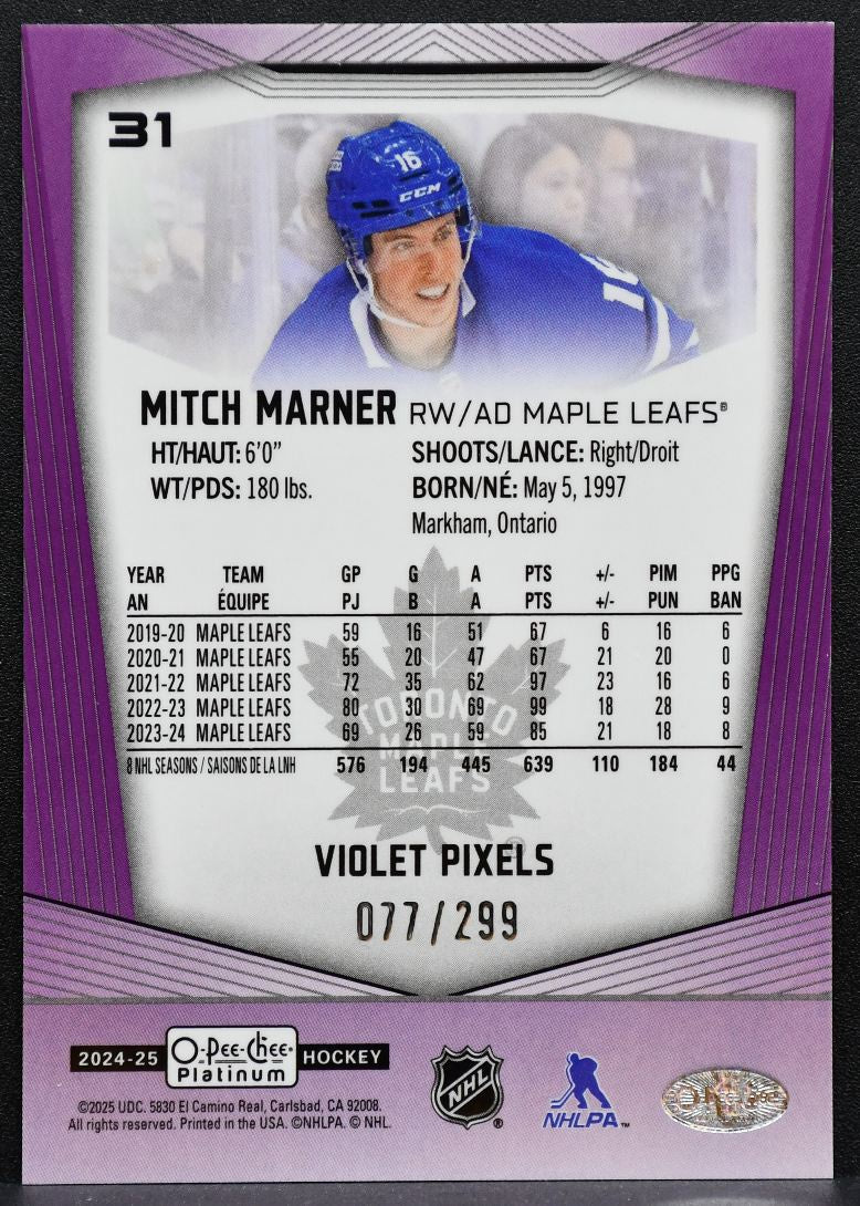 2024-25 O-Pee-Chee Platinum Violet Pixels Mitch Marner Maple Leafs 077/299 1525