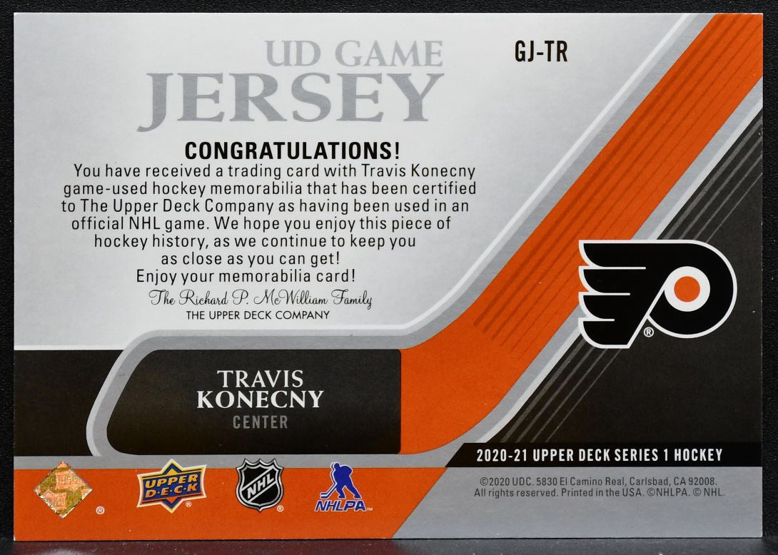 2020-21 Upper Deck UD Game Jersey Travis Konecny GJ-TR Flyers Jersey 0963