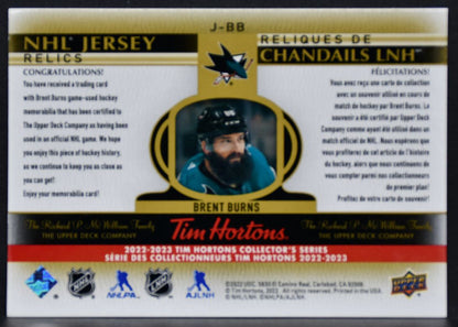 2022-23 UD Tim Hortons NHL Jersey Relics Brent Burns J-BB San Jose Sharks Jersey 2869