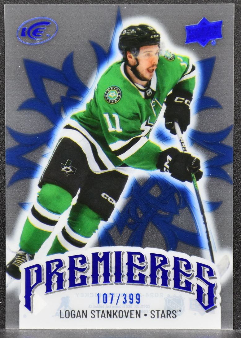 2024-25 UD Ice Premieres Blue Logan Stankoven 242 Dallas Stars RC 107/399