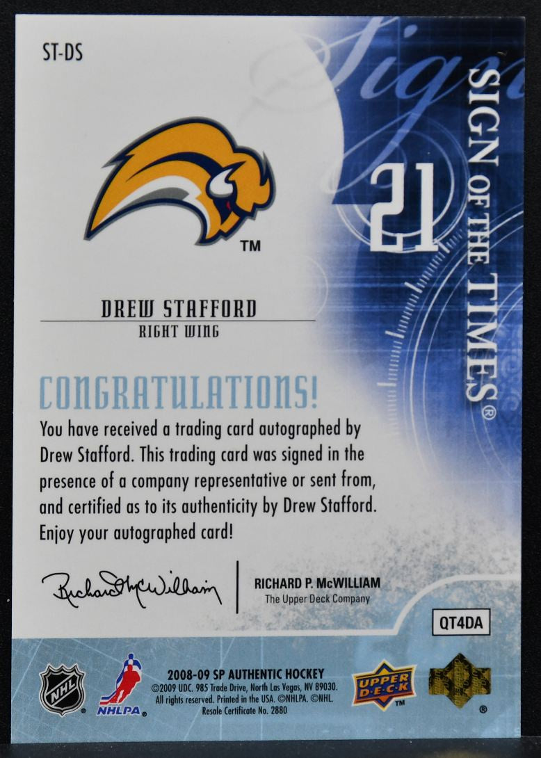2008-09 SP Authentic Sign of the Times Drew Stafford ST-DS Auto 9736