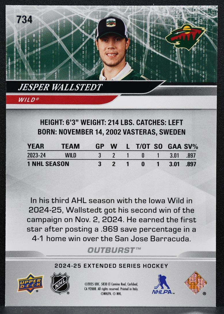 2024-25 UD Extended Series Round 1 Outburst Jesper Wallstedt 734 Wild RC 1693