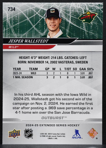 2024-25 UD Extended Series Round 1 Outburst Jesper Wallstedt 734 Wild RC 1693