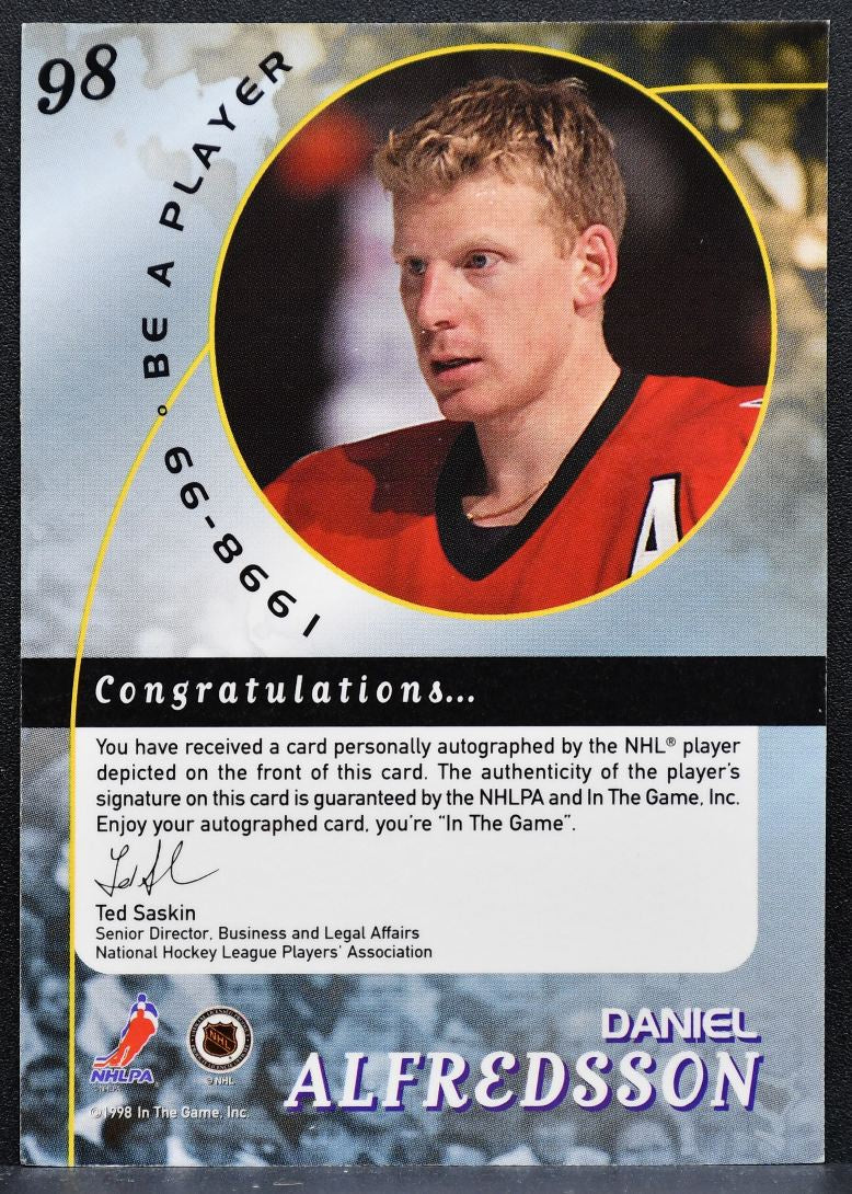 1998-99 Be a Player Autographs Daniel Alfredsson 98 Ottawa Senators Auto 7750