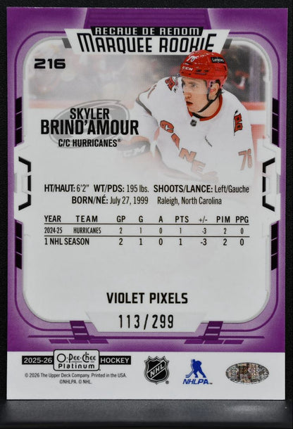 2025-26 OPC Platinum Marquee Rookie Violet Pixels Brind'Amour RC 113/299 2850