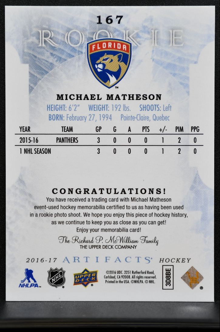 2016-17 UD Artifacts Rookie Silver Materials Matheson RC /399 Jersey 9759