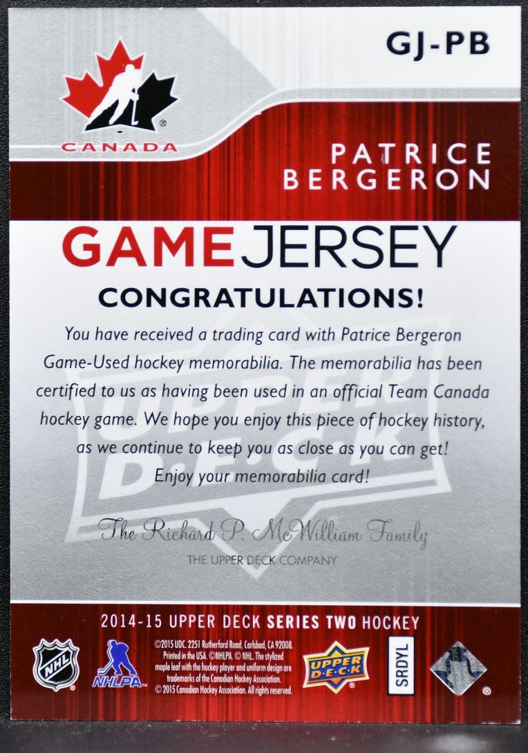 2014-15 UD Series 2 Game Jersey Patrice Bergeron GJ-PB Jersey 1960