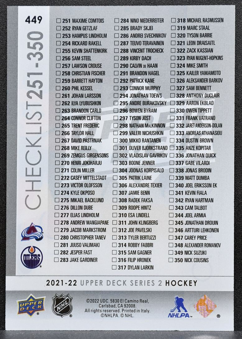 2022-23 UD Series 2 Checklist MacKinnon/Draisaitl Avalanche/Oilers 8457