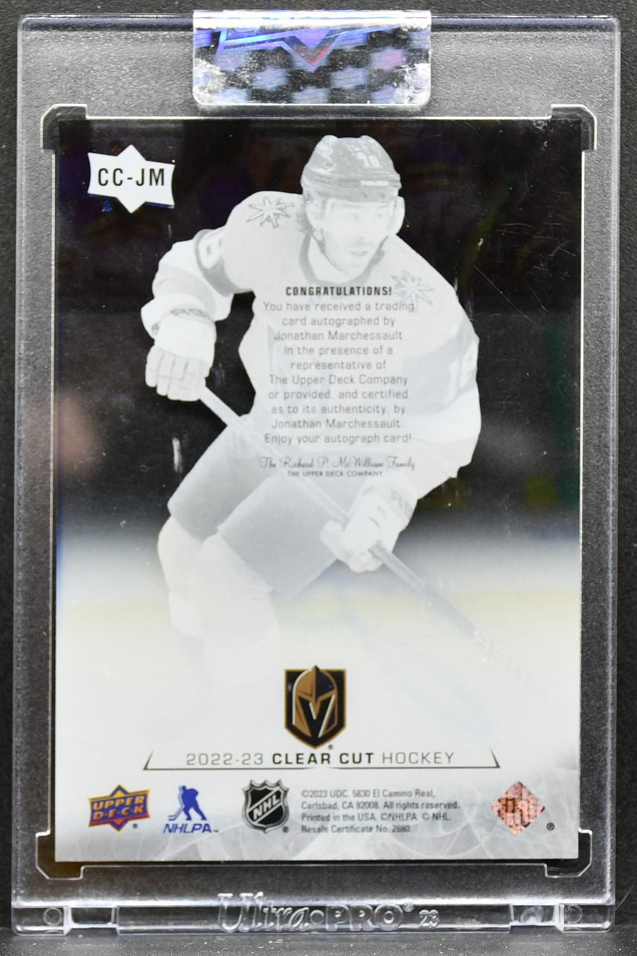 2022-23 Upper Deck Clear Cut Jonathan Marchessault Golden Knights Auto 1559