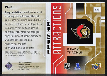 2021-22 UD Premier Attractions Patch Tkachuk PA-BT Senators 30/35 Patch 3732